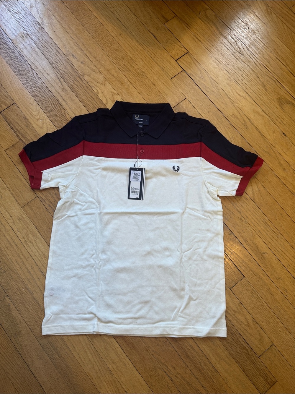 Fred Perry Men’s Polo in White, Black & Red Stripe